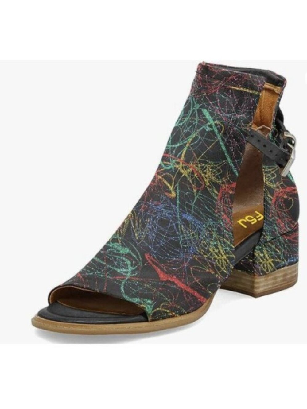 FSJ Women Peep Open Toe Sandals Boot Cut Out Buckle Ankle Booties Color Lines